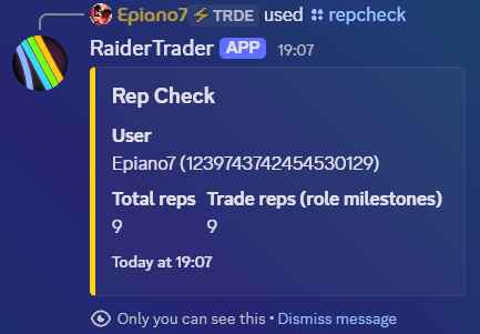 RaiderTrader rep check screenshot